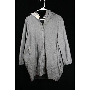 Guul Women's Hooded Button-Down Long Coat Jacket Gray Size L-XL